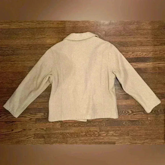 Woolrich 100% Wool Chore Coat Beige Khaki Fall Button Up Collared Size Medium - Picture 4 of 6